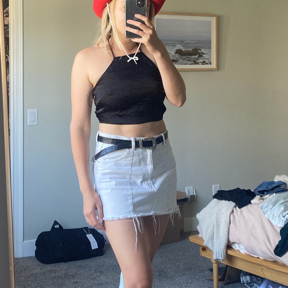Pull&Bear White High-Rise Denim Skirt